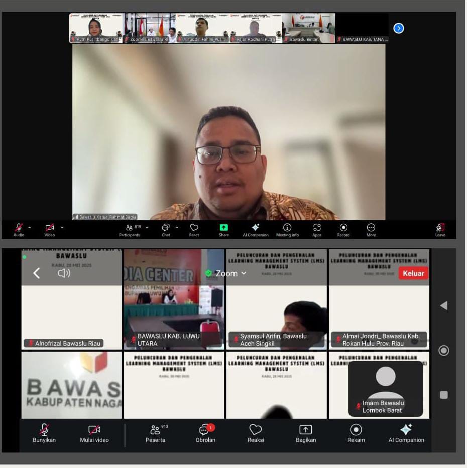 Ketua Bawaslu Rahmat Bagja saat Peluncuran dan Pengenalan LMS Bawaslu: Transformasi Pembelajaran Berbasis Teknologi, secara daring pada Rabu (28/5/2025).