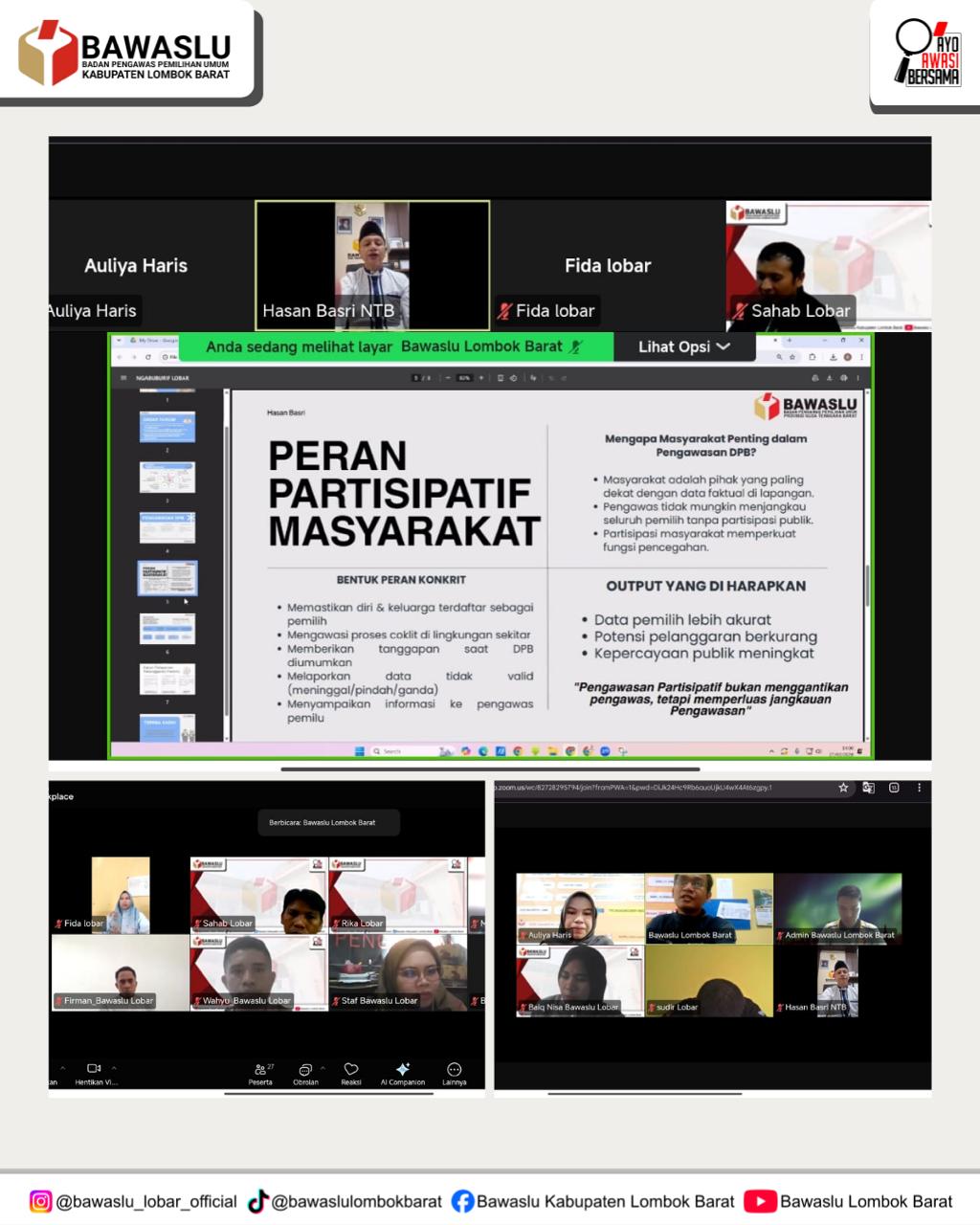 Zoom Meeting Ngabuburit Pengawasan dengan tema Peran Masyarakat dalam Pengawasan dan Uji Petik Pemutakhiran Data Pemilih Berkelanjutan (PDPB).Jum'at, 27/02/2026