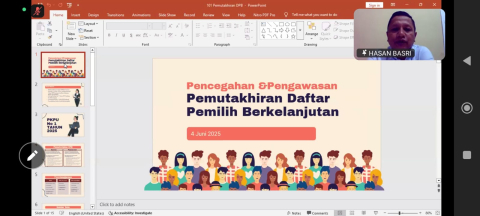Anggota Bawaslu Provinsi NTB Hasan Basri dalam Sambutan Rapat Strategi Pengawasan Pemutakhiran Data Pemilih Berkelanjutan (PDPB) secara daring pada Rabu, 4 Juni 2025